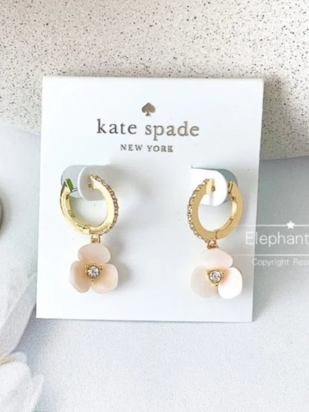 Kate Spade Pink Flower Huggie Hoop Earrings Gold Tone Crystal Floral Drop Earrin